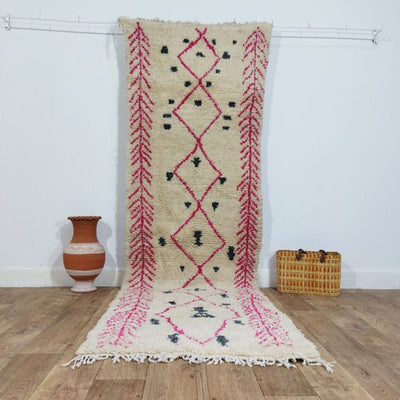 Artisanal Moroccan Berber Pink Runner Rug: Handcrafted Beauty