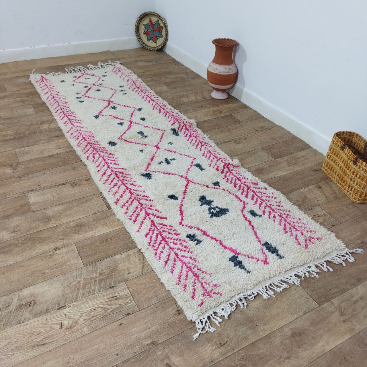 Artisanal Moroccan Berber Pink Runner Rug
