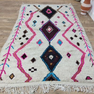 Authentic Moroccan Azilal Berber Wool Rug with Natural Wool