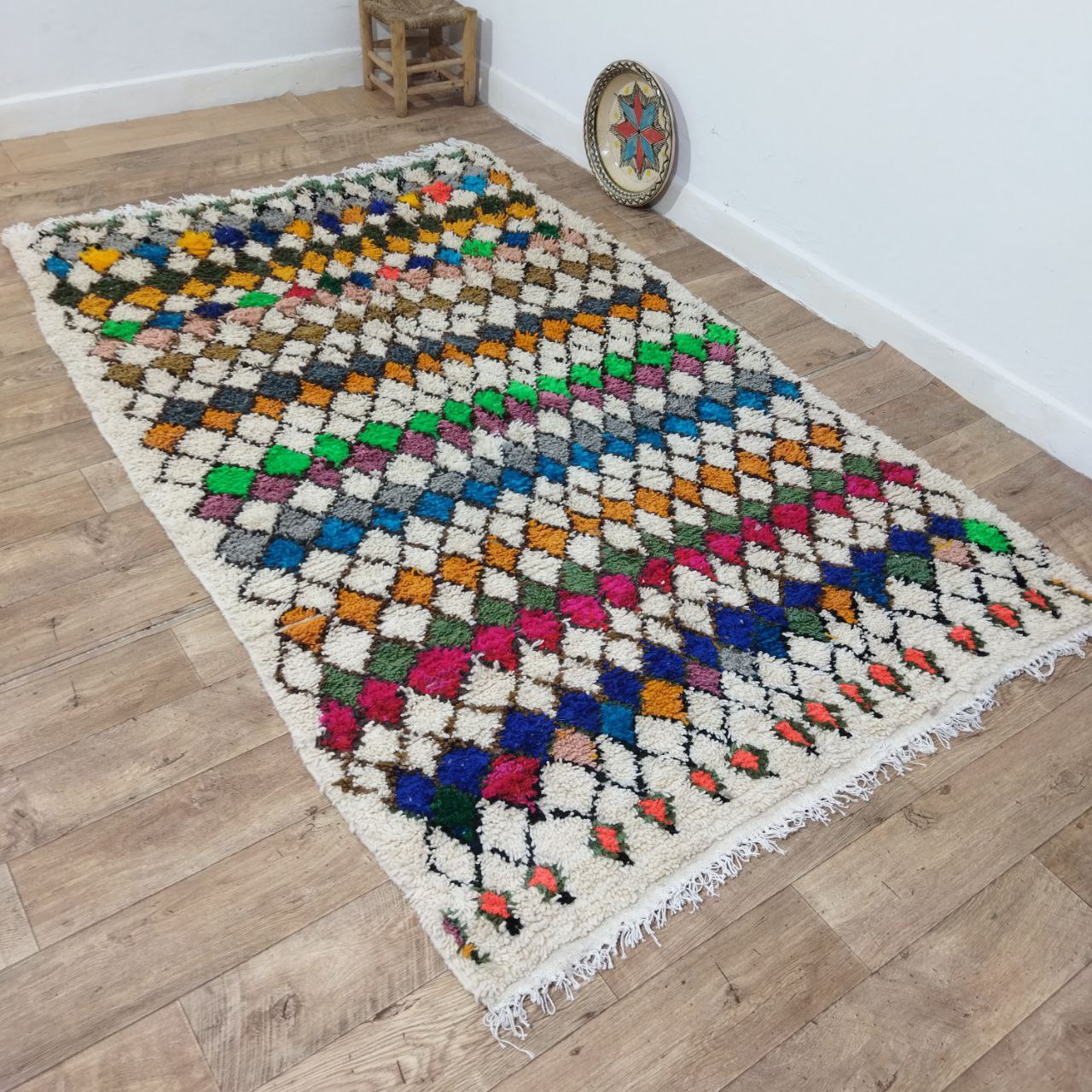 Handmade Multicolor Rug, Multicolor Checkered Rug - Berber-style wool rug from Morocco - Modern rug