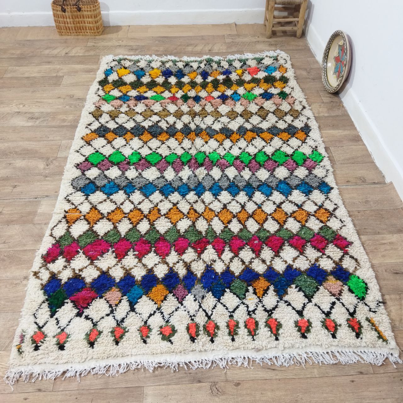 Authentic Multicolored Moroccan Azilal Berber Wool Rug with Natural Wool