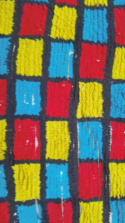 Boujaad Moroccan Rug - Handmade Berber Wool Carpet with Multicolored Checkerboard Design