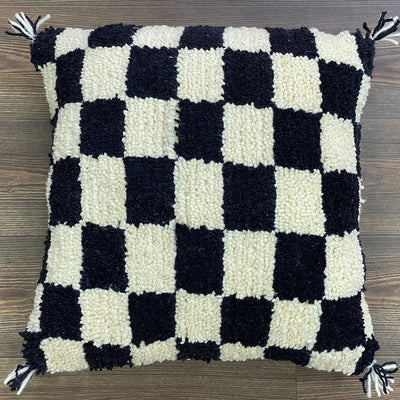 Berber Black Checkered Wool Pillow | Cozy Decor Accent