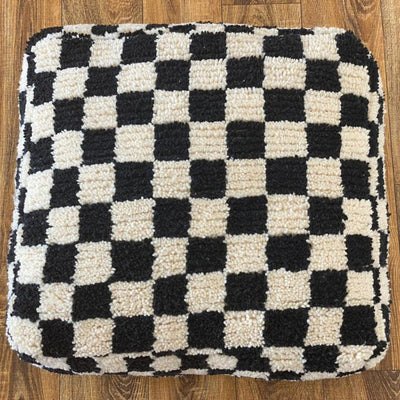 Elevate Your Space with a Handmade Moroccan Checkered Pouf Ottoman
