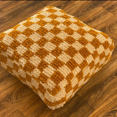Elevate Your Space with a Handmade Moroccan Checkered Pouf Ottoman