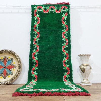 Vintage Moroccan Berber Green Runner Rug