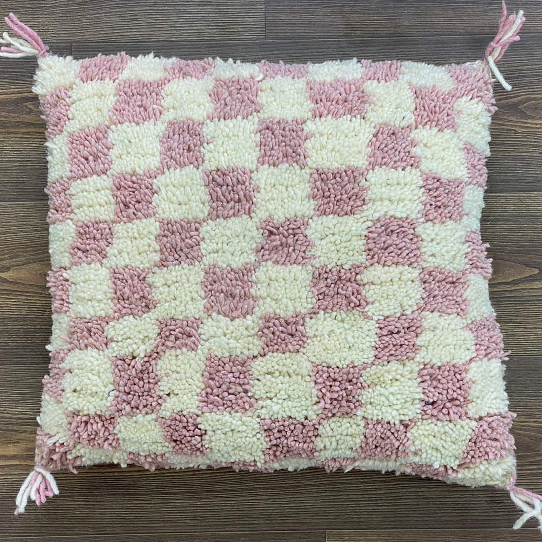 Berber Pink Checkered Wool Pillow | Cozy Decor Accent
