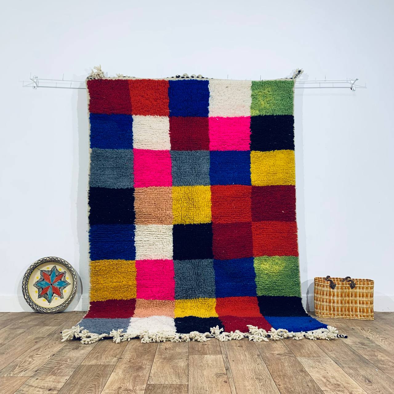 Multicolored Handmade Rug, Multicolor Checkered Rug - Berber style wool rug from Morocco - Modern rug