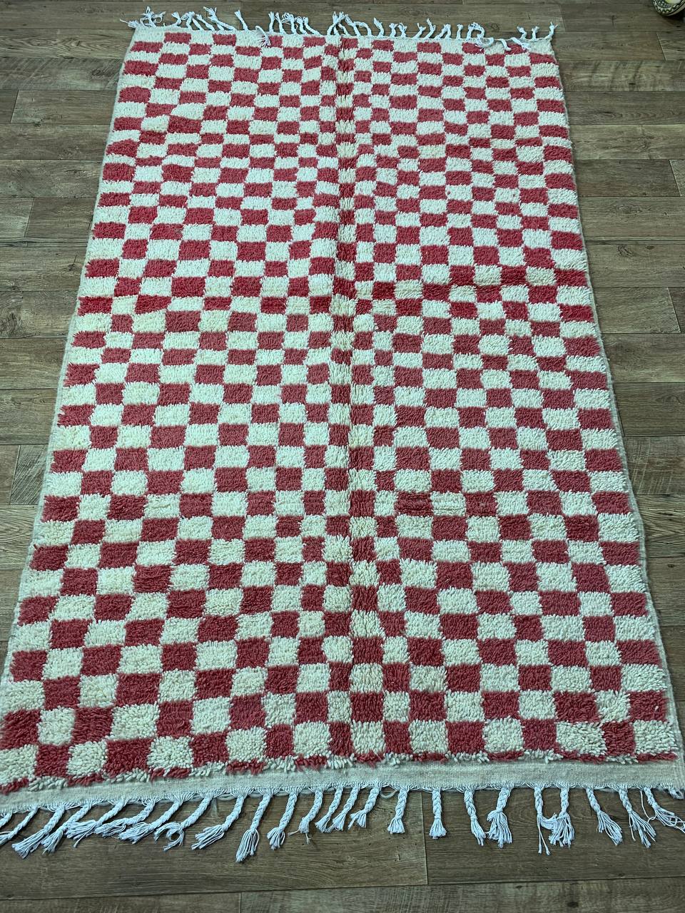 Red Handmade Rug, Red Checkered Rug - Berber style wool rug from Morocco - Modern rug