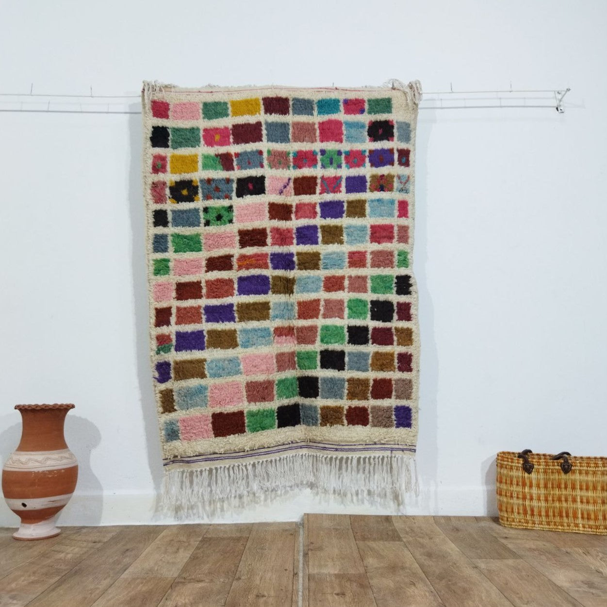 Colorful Handmade Rug, Colorful Checkered Rug - Berber style wool rug from Morocco - Modern rug