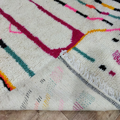 Unique Colorful Moroccan Rug 5x9 ft - White & Pink Rug - Multicolor Wool Rug