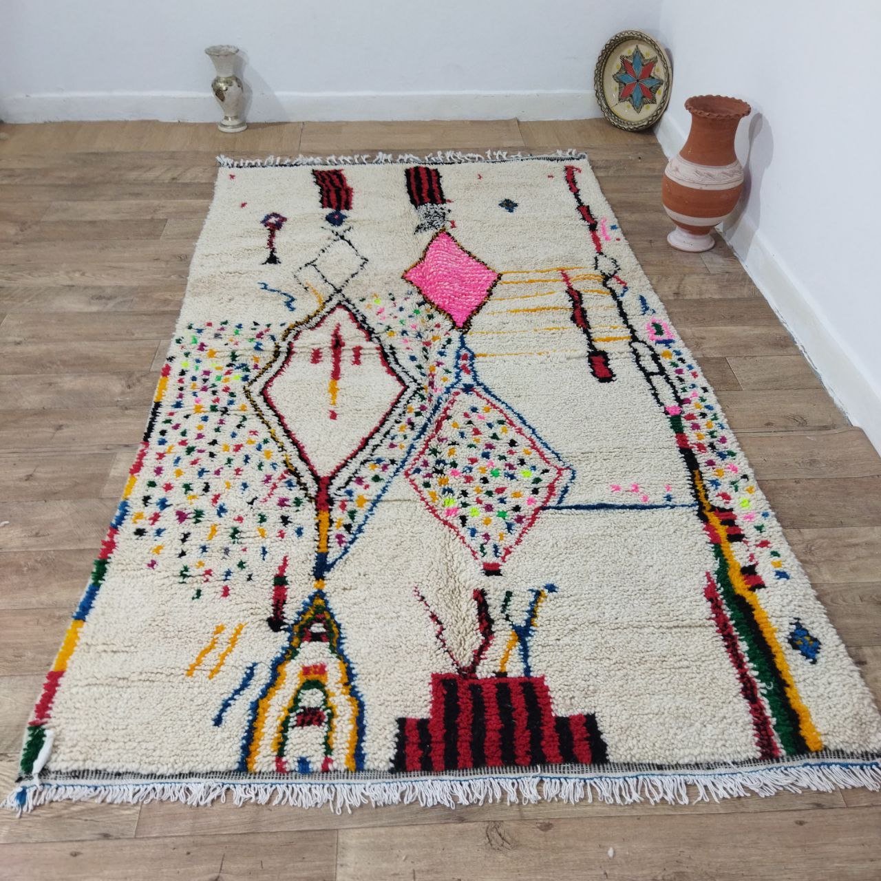 Wedding Gift Moroccan Rug 5x9ft Red & Pink Rug - Wool Berber Carpet - Teppich Boho