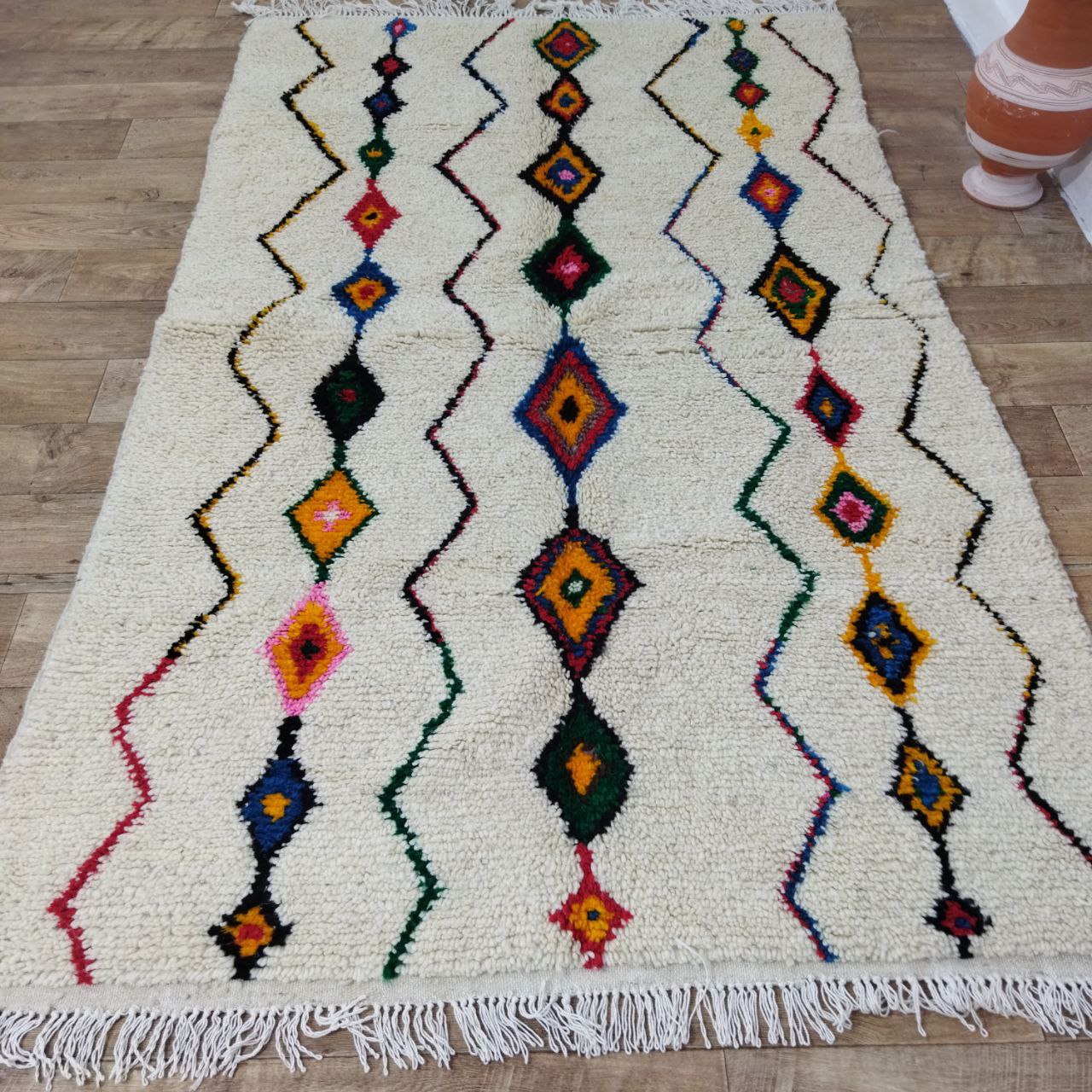 Authentic Colorful Rug 5x8 Ft - Moroccan Wool Berber Carpet