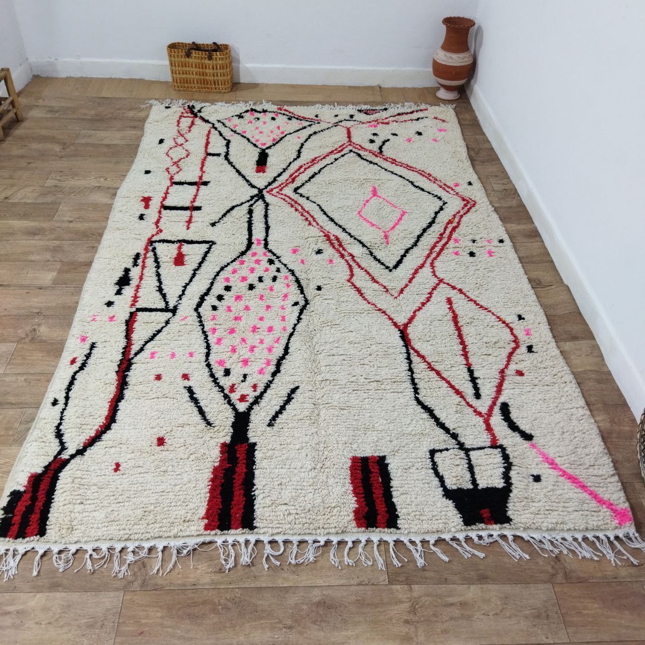 Red & Pink Rug Moroccan Berber Carpet - Tapi Marocain 6x10 Ft