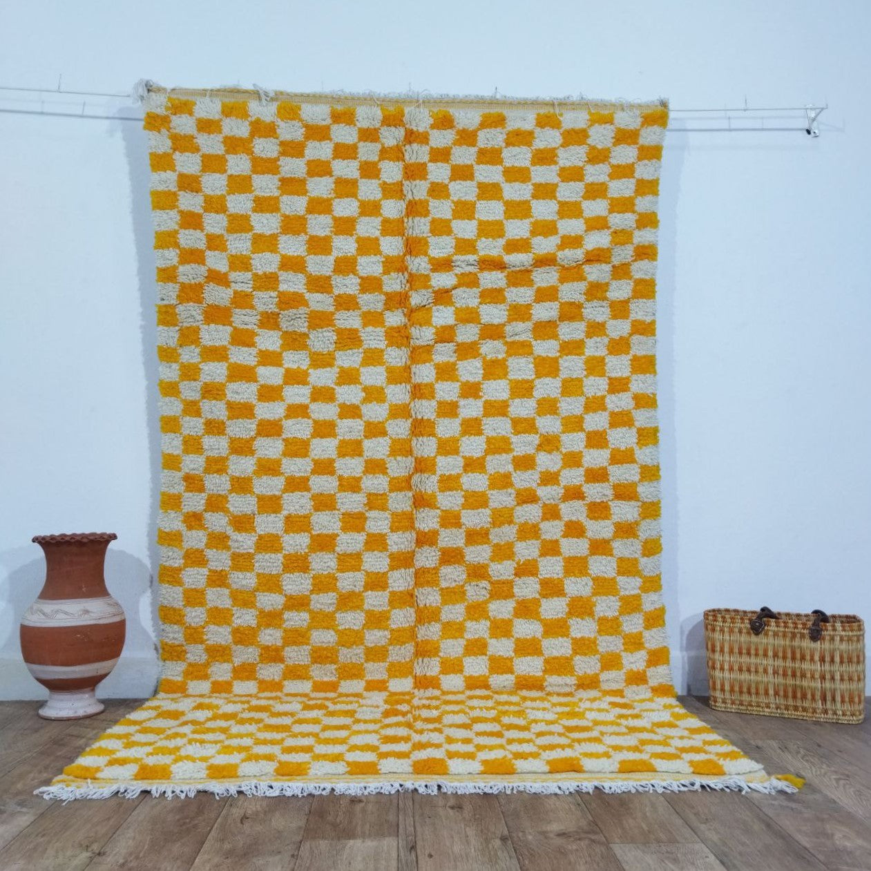 Yellow Moroccan Checkered Rug - Add Warmth & Elegance | MogadorCrafts
