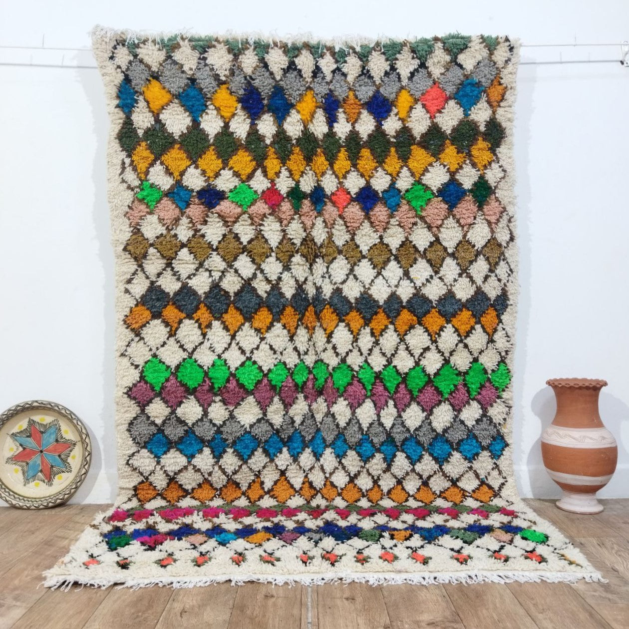 Handmade Multicolor Rug, Multicolor Checkered Rug - Berber-style wool rug from Morocco - Modern rug