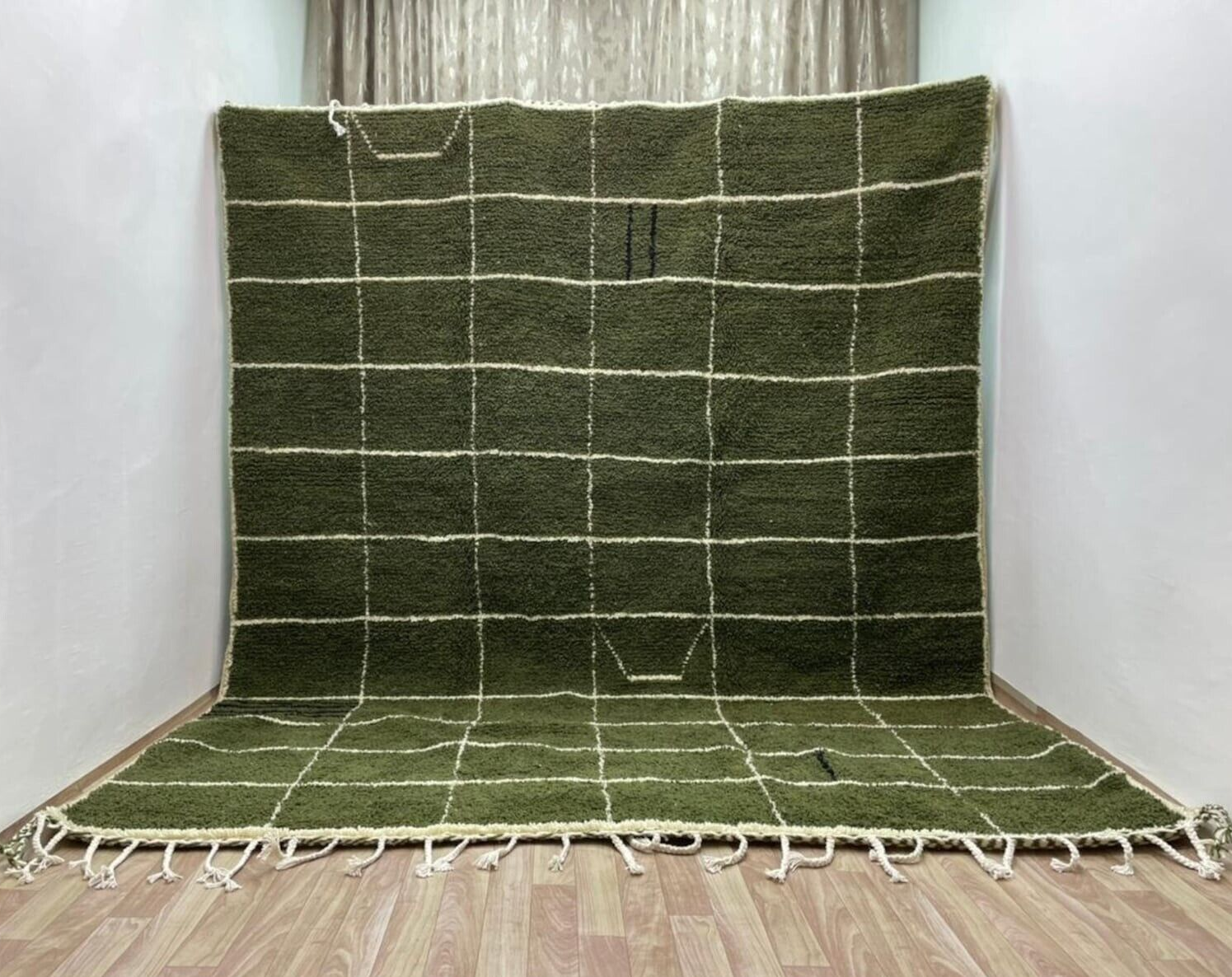 Handmade Moroccan Wool Rug: Green Berber Style, Modern Design
