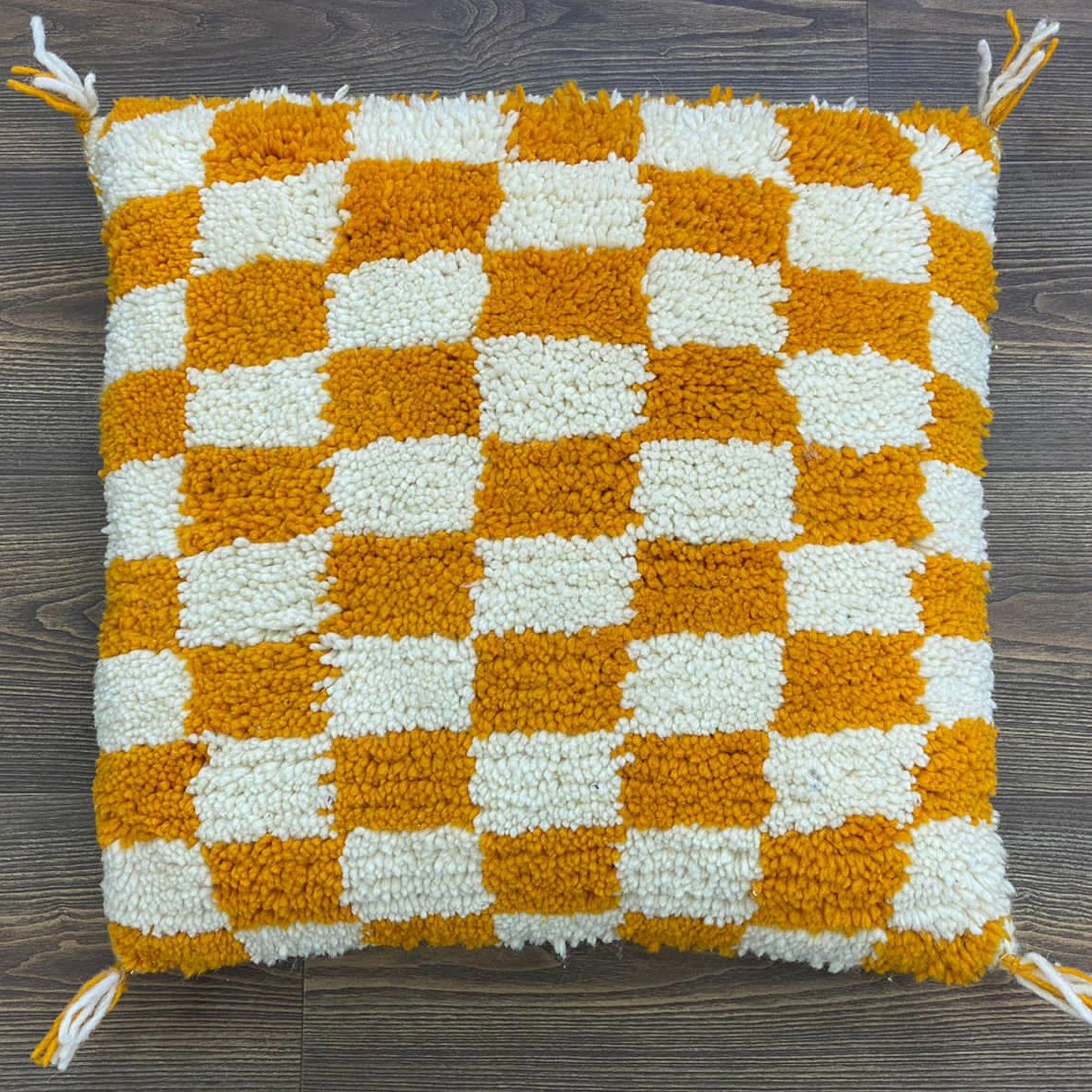 Berber Yellow Checkered Wool Cushion | Cozy Decor Accen