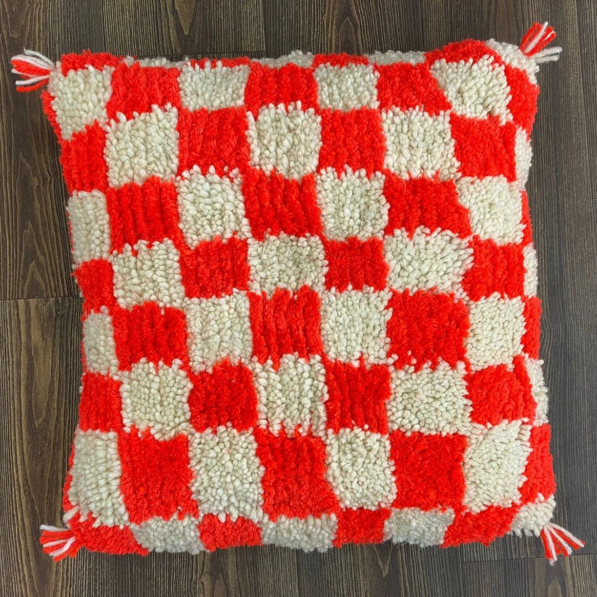 Berber Red Checkered Wool Pillow | Cozy Decor Accent