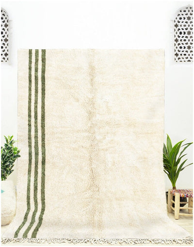 Modern Beni Mrirt Style - Moroccan Rug - Green lines - Handmade Carpet from Morocco