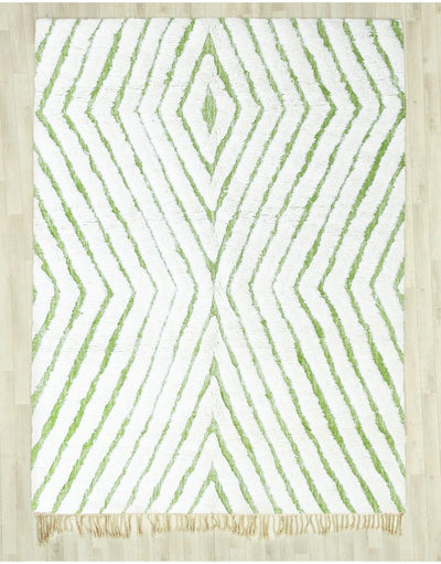 Beni Mrirt Rug - White & Green Wool Rug