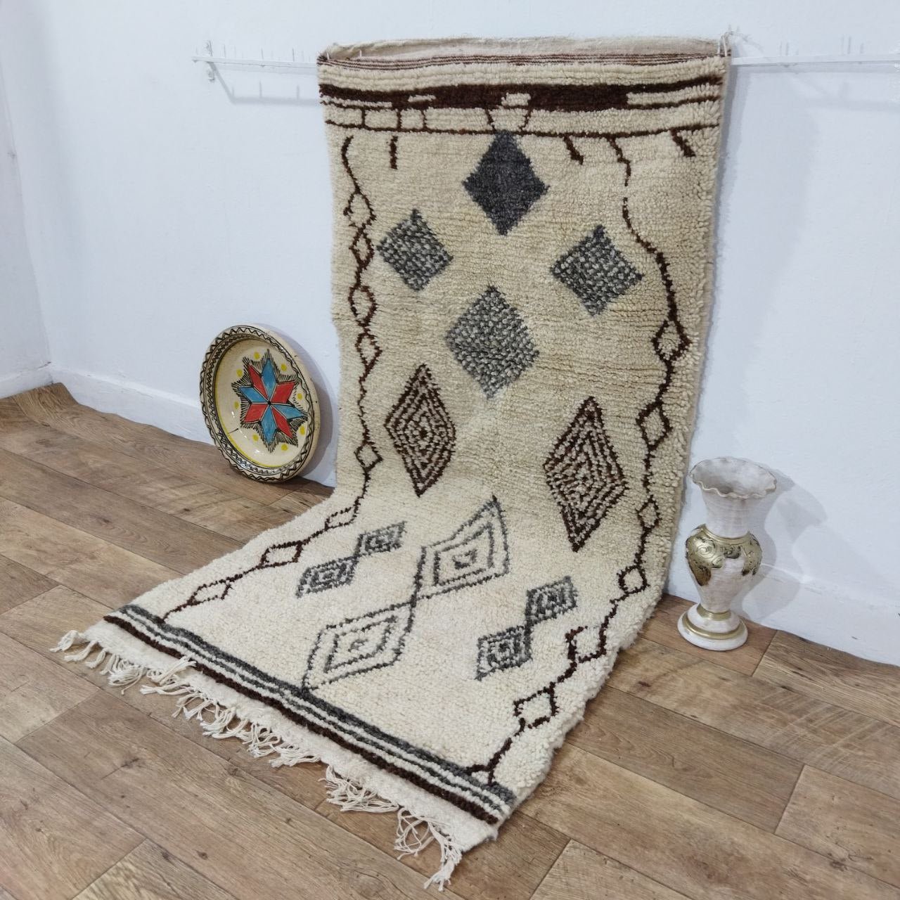 Moroccan rug Beni Ouarain rug 2x5 ft Handmade rug Berber rugrugsMoroccan Rugs Handmade Beni Ourain Rug - Berber Rug